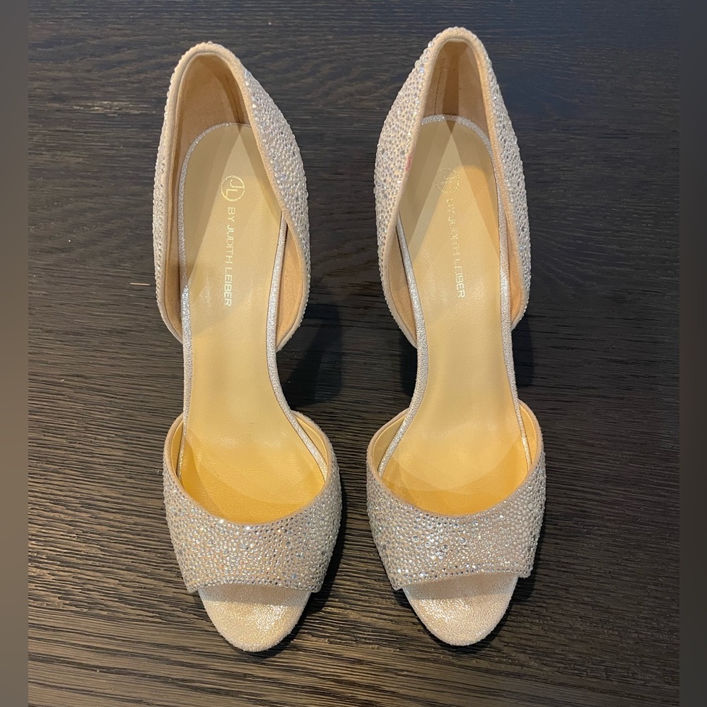 Judith Leiber silver Jenny formal heels
